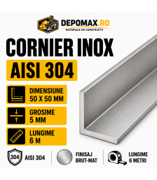 Cornier inox AISI 304, 50 x 50 x 5 mm, 6 metri